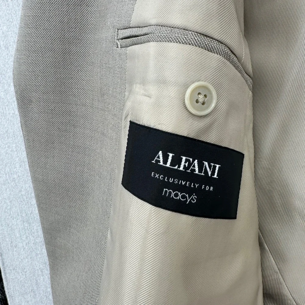 Alfani Blazer Mens 42L Beige Silk Wool Blend 3 Button Tailored Sport Coat
